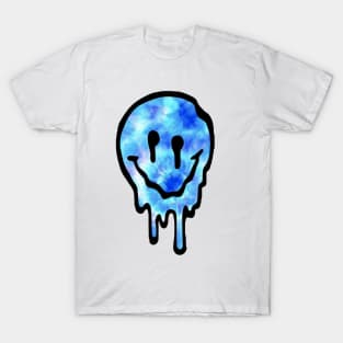 Blue Tye Dye Drippy Smiley Face T-Shirt